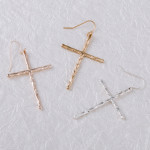 Wholesale rose gold cross earrings wavy textured