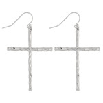 Wholesale silver cross earrings wavy textured