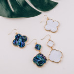 Wholesale clover inspired earrings mother pearl center detail