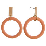 Wholesale circular wood earrings gold metal stud accent