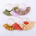 Wholesale circular metal earrings enamel raffia tassel details stud post