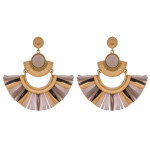 Wholesale metal drop earrings raffia tassel details enamel inspired stone accent