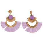 Wholesale metal drop earrings raffia tassel details enamel inspired stone accent