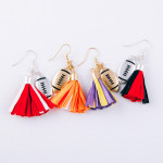 Wholesale raffia tassel drop earrings gold metal football accent