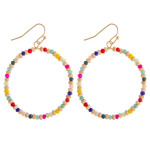 Wholesale dainty circular beaded earrings wood multicolor faceted bead details d
