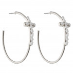 Wholesale metal hoop earrings cross accent pearl beaded details stud post diamet