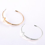 Wholesale metal hoop earrings cross accent pearl beaded details stud post diamet