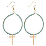 Wholesale metal drop earrings flexible wiring iridescent beaded details cross ac