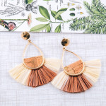 Wholesale teardrop earrings cork inspired details raffia tassel accents