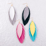 Wholesale double layered two faux leather feather earrings