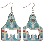 Wholesale wood inspired cut out cow tag earrings western pattern details