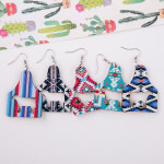 Wholesale wood inspired cut out cow tag earrings western pattern details