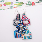 Wholesale wood inspired cut out cow tag earrings western pattern details