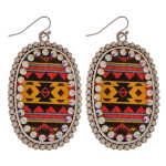 Wholesale metal drop earrings faux leather western print center detail rhineston