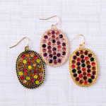 Wholesale metal plated oval earrings multicolor rhinestone accents