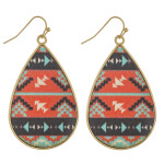 Wholesale metal teardrop earrings wood inspired tribal details