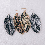 Wholesale faux leather feather inspired earrings metallic snakeskin details gold