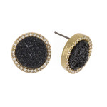 Druzy disc stud earrings with cubic zirconia accents. Approximately .5" in diameter.