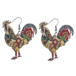 Wholesale floral paisley rooster laster cut wood earrings