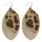 Wholesale faux fur leopard print metallic double layered feather earrings