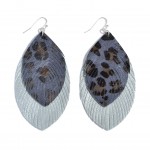 Wholesale faux fur leopard print metallic double layered feather earrings