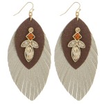 Wholesale faux leather rhinestone feather earrings