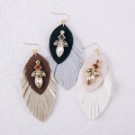 Wholesale faux leather rhinestone feather earrings
