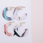 Wholesale matte resin marble print open hoop earrings diameter