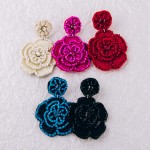 Wholesale seed beaded felt flower blossom drop earrings