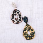Wholesale seed beaded leopard print felt teardrop earrings