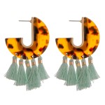 Resin tortoise shell J hoop tassel earrings.

- Approximately 2" in length