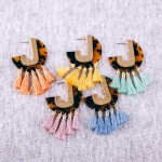 Wholesale resin tortoise shell J hoop tassel earrings