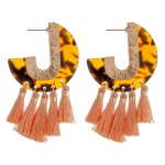 Resin tortoise shell J hoop tassel earrings.

- Approximately 2" in length