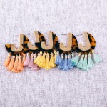 Wholesale resin tortoise shell J hoop tassel earrings