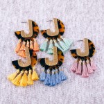 Wholesale resin tortoise shell J hoop tassel earrings