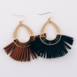 Wholesale hammered hinge teardrop faux leather tassel earrings snakeskin details