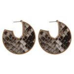 Wholesale faux leather snakeskin encased open hoop disc earrings diameter