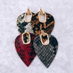 Wholesale faux leather snakeskin hinge cut out earrings
