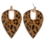 Wholesale faux leather cowhide leopard print hinge cut out earrings