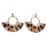 Wholesale cowhide leopard print faux leather tassel earrings