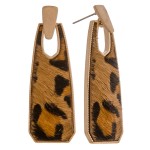 Wholesale cowhide encased leopard print oblong earrings