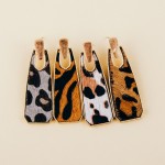 Wholesale cowhide encased leopard print oblong earrings