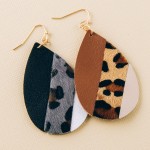 Wholesale multi faux leather leopard print teardrop earrings