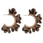 Wholesale genuine leather leopard print flower cut out hoop earrings diameter