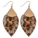 Wholesale doubled genuine leather leopard print feather earrings