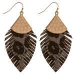 Wholesale doubled genuine leather leopard print feather earrings