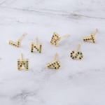 Wholesale dainty k Gold dip plated cubic zirconia initial L mix match stud earri