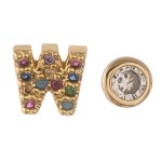 Dainty 16k Gold dip plated cubic zirconia initial W mix match stud earrings.

- Approximately 5mm 