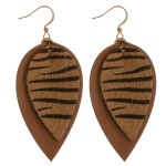 Wholesale cowhide genuine leather layered zebra print earrings
