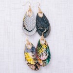 Wholesale metallic genuine leather animal print feather bohemian earrings